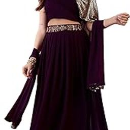 Wine Colored Georgette Readymade Lehenga Choli With Dupatta For Wedding, Fusion Wear, Ethnic Wear-image-8
