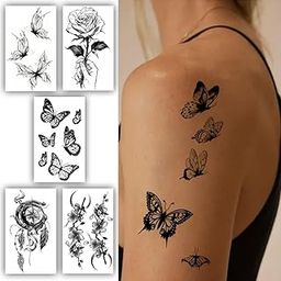 S.A.V.I 5 Sheets Temporary Tattoo Stickers for Women & Men - 10.5X6cm Butterfly, Rose, Dreamcatcher, Floral Designs | Waterproof & Long-Lasting Body Art | Easy to Apply & Remove | Perfect for Parties & Events-5