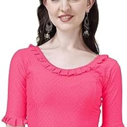 Readymade Dobby Frill Blouse for Women | Stretchable Cotton Lycra Half Sleeve Blouse | Stylish Designer Blouse for Saree | Comfortable Blouse | Sizes from S to 5XL-image-50