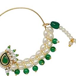 Women's Moti Studded Royal Rajasthani Premium Nath (White . Green)-40