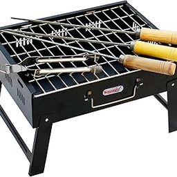 SQUARO Folding Portable Barbecue charcoal Grill Set Tandoor Chiken Papad Vegetable Roaster for Home BBQ Grill Tools for Outdoor Grilling Cooking Camping Hiking Picnics Tailgating (Set of 1)-image-54