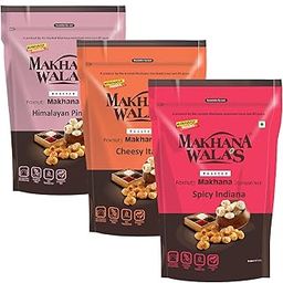 Makhanawala's Roasted Makhana/Water Lilly Pops/Gorgon Nut | Combo of Himalayan Pink Salt + Cheesy Italiana + Spicy Indiana | Healthy Makhana Snack, 3 Packs, 70 g Each.-image-63