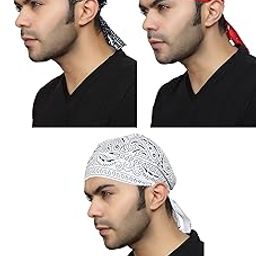 BISMAADH Paisley Print Cotton Headwrap Skull Cap Doo Rag Sweat Wicking Patka for Men & Women-image-23