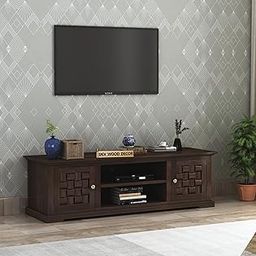 Dev Wood Decor Sheesham Wood TV Entertainment Unit Multipurpose Storage Cabinet with 2 Shelf and 2 Door for Living Room Office Hotel (Walnut Finish)-image-54