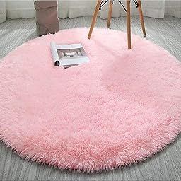 AROMICK Soft Modern Shaggy Area Rugs Fluffy Round Carpet Comfy Bedroom Home Decorate Floor Kids Playing Mat Size (2x2 Feet, Pink)-picture-22