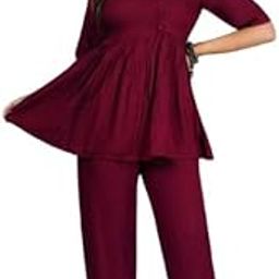 Women’s Cotton Co-Ord Set with Flared Kurti Top & Pants F Comfortable Ethnic Coord Set for Daily, Travel & Night Wear Use-image-56