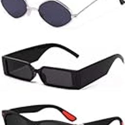 Unisex combo offer pack of 5 shades Unisex Fashion Sunglasses Set, 5 Pairs, Metal Frame, Black and Silver - Combo5-7641-image-56