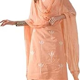 Cotton Unstitched Salwar and Suit Set With Chiffon Dupatta - Peach-picture-22