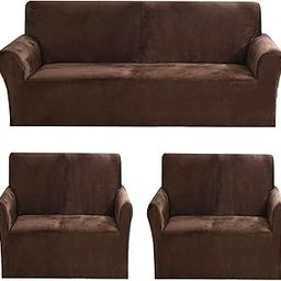 Gifts Island® Premium Velvet Sofa Cover 3 Seater and 2 Seater Fully Covered Universal 5 Seater Sofa Cover Non-Slip Sticky Elastic Stretchable Sofa Set Slipcover Protector for (3+1+1 Seater), Coffee-image-28