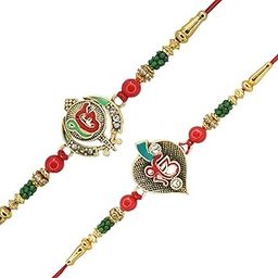 Combo Pack of 2 Rakhis AD Studded Green Ik OnkarSpritiul,Bhaiya, Bracelet,Designer Set With Pack of Roli-chawal n Rakshabandhan Greetings Card, Kids Rakhi-25059-image-51
