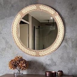 Creation India Craft Vintage Rope Wall Hanging Mirror for Bedroom & Living Room, Bathroom, Entryway or Office, Home Decor Hallway Mirror - Handmade Ropes Framed Mirror (24 Inches Round)-30