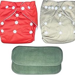 Kogar New Adjustable Reuse Nappy,Reusable & Washable Cloth Diaper Set with Super Absorbent Inserts, 3-36 Months, 2 Diapers with 2 Inserts (Red & Gray)-image-1