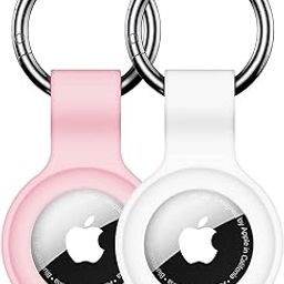 【2 Pack】 Linsaner Compatible with AirTag Case Keychain Air Tag Holder Silicone AirTags Key Ring Cases Tags Chain for Apple AirTag GPS Item Finders Accessories，Pink White-image-1