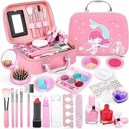 Kidology Kids Makeup Kit for Girl, Unicorn Toys for Girl Real Washable Makeup Girls Princess Play Make Up Toys, Makeup Set for Age 3+ Year Old Christmas & Birthday Gift (Mermaid Suit Case Makeup Set)-image-43