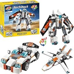 Galaxy Hi-Tech 3 in 1 Architect Brick Toys 237+ Pieces Building Block - Space Astronaut Theme Blocks and Bricks - Robot, car, Aircraft Educational Engineering Construction Learning Toy for Kids-5