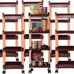 Homestic Pack of 6 Storage Rack with Wheels | 4-Layer Storage Organizer Rack | Kitchen Spice Rack | Multipurpose Layer Storage Rack for Home & office | Office Storage Trolley | Brown-21