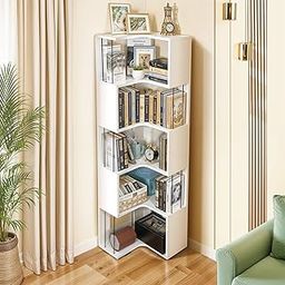 ABOUT SPACE 5ft Book Shelf - L Shape Corner Shelf for Living Room with Curved Edges & Steel Bar | Book Rack for Study Room, Bedroom Home Library Wooden Corner Rack (White -L 46.5 x B 46.5 x H 160cm)-18