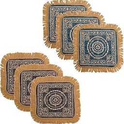 Homestic Pack of 6 Velvet Pooja Mat for Sitting On Floor | Comfortable Eating Aasan for Home | Decorative Sitting Mat for Meditation & Mandir | Floral - Firozi & Grey-image-84