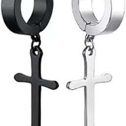 Jewelry Jesus Cross Black/Silver Stainless Steel Hoop Huggie Earring for Men and Women-image-62