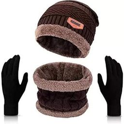 NAITH Winter Woolen Cap, Neck Warmer Scarf with Gloves Set| Beanie Style| 3 Piece Set| Warm Winter Neck Scarf, Gloves and caps Suitable for Men and Women| (Free, Brown)-image-89