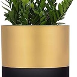 ORILEY Round Flower Pot Decorative Gamla Heavy Duty Metal Planter Plant Container for Indoor Outdoor Garden Lawn Balcony (Golden & Black, Pack of 1)-image-32