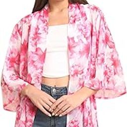 Women’s Tropical Print Kimono Shrug with Half Sleeves | Lightweight Bird & Leaf Pattern Layer for Summer Outfits-30