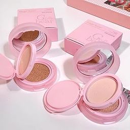 2-in-1 Cushion Foundation & Compact Powder for Women | Hydrating Formula + Oil Control Powder | Sleek Pink Travel-Ready | Perfect for Fair to Natural Skin Tones | Buildable Coverage That Blurs and Brightens | (01# Ivory, 13g Cushion Foundation + 7g Compact Powder)-image-3