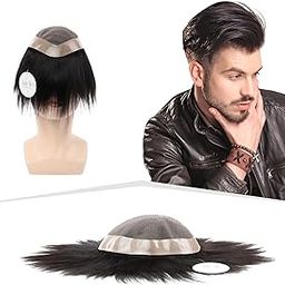 Artello® PREMIUM MONO Smart Hair Patch for Men, Smooth Hair Wig in 100% Natural Human Hair, Easy Fit with Tape, Glue or Clips, 3D Premium Base (Colour: Natural Black) (8x6)-33