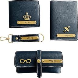 Personalized All-in-One Men's Combo Gift, 4 Pieces Set Blue Color Customized Wallet, Key Chain, Spec Cover, and Passport Cover with Name and Charm-picture-16