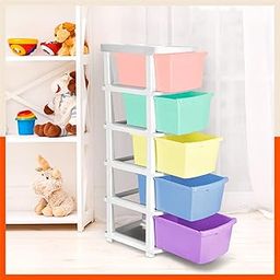 Bathla STOMO 5 XL Drawers Multi-purpose Modular Storage for Home, Kitchen & Office | Easy to Move with Trolley Wheels | Chest of Drawers | Multicolour - Pastel (Plastic)-image-47