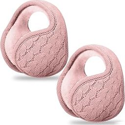 2 Pieces Foldable Ear Warmers Adjustable Knitted Earmuffs with Fuzzy Fleece Lining Unisex Furry Winter Earmuffs (Pink)-image-22