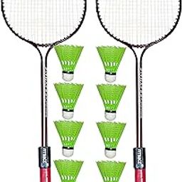 FITNACE Light Weight Double Badminton Racket Set of 2 PC with 10 PC SHUTTLES, Iron Body Badminton Racquet Double Shaft-5