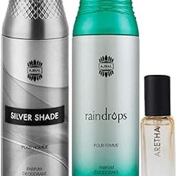 Ajmal Silver Shade & Raindrops Deo each 200ML & Aretha EDP 20ML Pack of 3 (Total 420ML) for Men & Women-picture-10