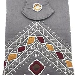 SriShopify Traditional Saree Wallets for Women Handmade Saree Hook Mobile Purse Wedding Gifts (Original Beads and Thread, Rama Green Saree Pin)-46