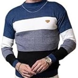Mens Color Block Regular Fit Round Neck Woolen Sweater for Winter-image-16