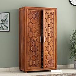 KARINA FURNITURE Wooden Wardrobe for Clothes | Sheesham Wood 2-Door Wardrobe with 2 Drawer Storage | Solid Wood Large Cupboard Almirah: Storage Cabinet for Your Living Room/Bedroom (Design 25)-image-45
