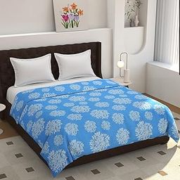 AMBERBLISH HOMES Cotton Reversible Dohar Double Bed, 228x223 cm, Floral Print, 200 TC, Coral (Blue)-image-105