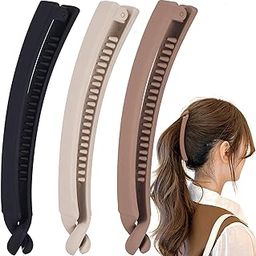 DIANZHU 3pcs French Banana Clips, Non-Slip Classic Large Hairstyle Claws, Fish Shaped Double Combs Hair Holder for Women Curly Straight Long Thick Thin Hair- Beige & Light Coffee & Black-14