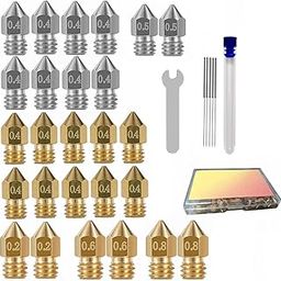 Serplex® 32PCS MK8 Nozzles for 3D Printer, 3D Printer Nozzles 0.2-0.8mm, Stainless Steel/Brass, Compatible with Ender 3/Ender 3 Pro Nozzle/Ender 3 Neo/Ender 3 Max/Ender 5 Pro/,/Ender 3 Neo/CR 10...-20