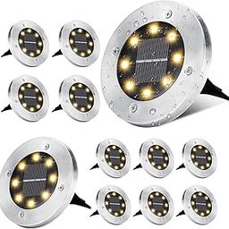 ODEETRONIC Solar Ground Lights Outdoor, 12 Packs 8 LED Solar Path Lights, Solar-Powered Disk Light Waterproof, In-ground Puck Light Flat Pathway Lamp for Landscape Pathway Patio Walkway, Warm White-picture-18