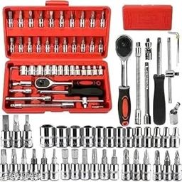 FABUNIK 46Pcs 1/2 inch Socket Set - Ratchet Wrench Spanner Tool Goti Pana Set with Carry Box, for Automobiles, Bike, Car Repair Tool Kit-image-96