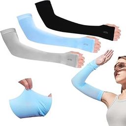 3 Pairs UV Sun Protection Arm Sleeves, Breathable Sun Arm Sleeves with Finger Hole, Sun Protective Moisture Wicking Gloves to Cover Arms for Cycling, Driving, Outdoor Sports, Golf, Hiking-image-44