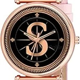 talgo Analog Round Black Dial Alphabet S Design Rosegold Case Stylish Strap Classic Design Fancy Wrist Watch for Women and Girls, Pack of 1 - Alpha-S-RLX-RG-picture-0