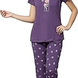Cotton Night Suit for Women & Girls with Designed Top & Printed Pyjama Set Half Sleeves | Soft and Stretchy Lightweight Nightwear for Summer | Stylish-image-89