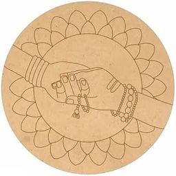 Decorative Wooden Wall Art & Craft, Mandala Design with Hand Mudra Pattern, Round Shape, Natural Finish 8 inch-image-85