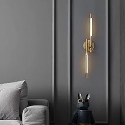 Mufasa 12 Watts Antique Brass Finish Modern Dual Tube LED Wall Light Indoor Decorative Bedroom Bedside Lampshade Table Light (44cm) (Warm White)-image-13