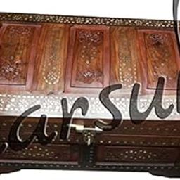 Brass Inlaid Sheesham Wood Round Box/Chest/Trunk/Wooden Sanduk/Sandook-picture-14
