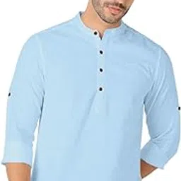 zombom Men's Cotton Blend Full Sleeve Straight Kurta Shirt Regular Fit Short Kurta for Men-picture-0