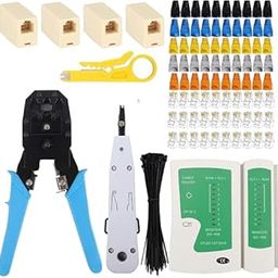 FEDUS RJ45 Crimping Tool Kit, Crimping Tool rj45 for Cat6A Cat5E Cat5 RJ45, 50PCS rj45 Connector & Boot Covers, Network lan Tester, Cut and Strip Tool, 25 Cable Ties Punch Down Tool,5Pcs RJ45 coupler-31