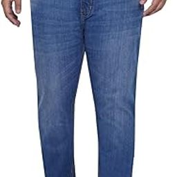 Plus Size Men's Stretchable Mid-Rise Comfort Fit Clean Look Blue Cotton Jeans for Men-36